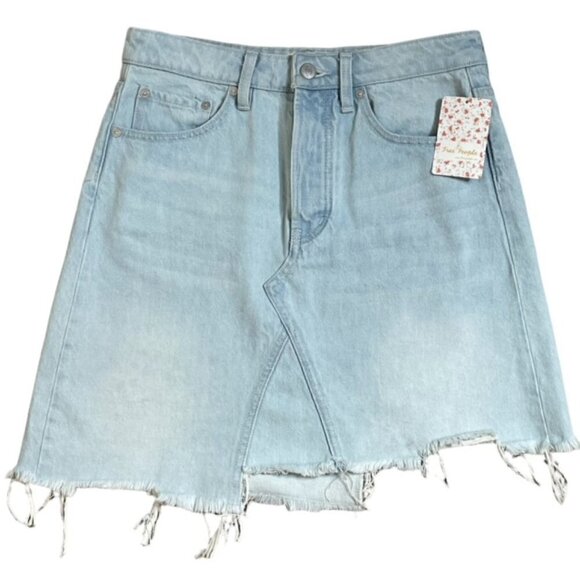 FREE PEOPLE We the Free Going Rogue Tidal Wave Button Fly Denim Jean Skirt - NWT - Picture 2 of 7